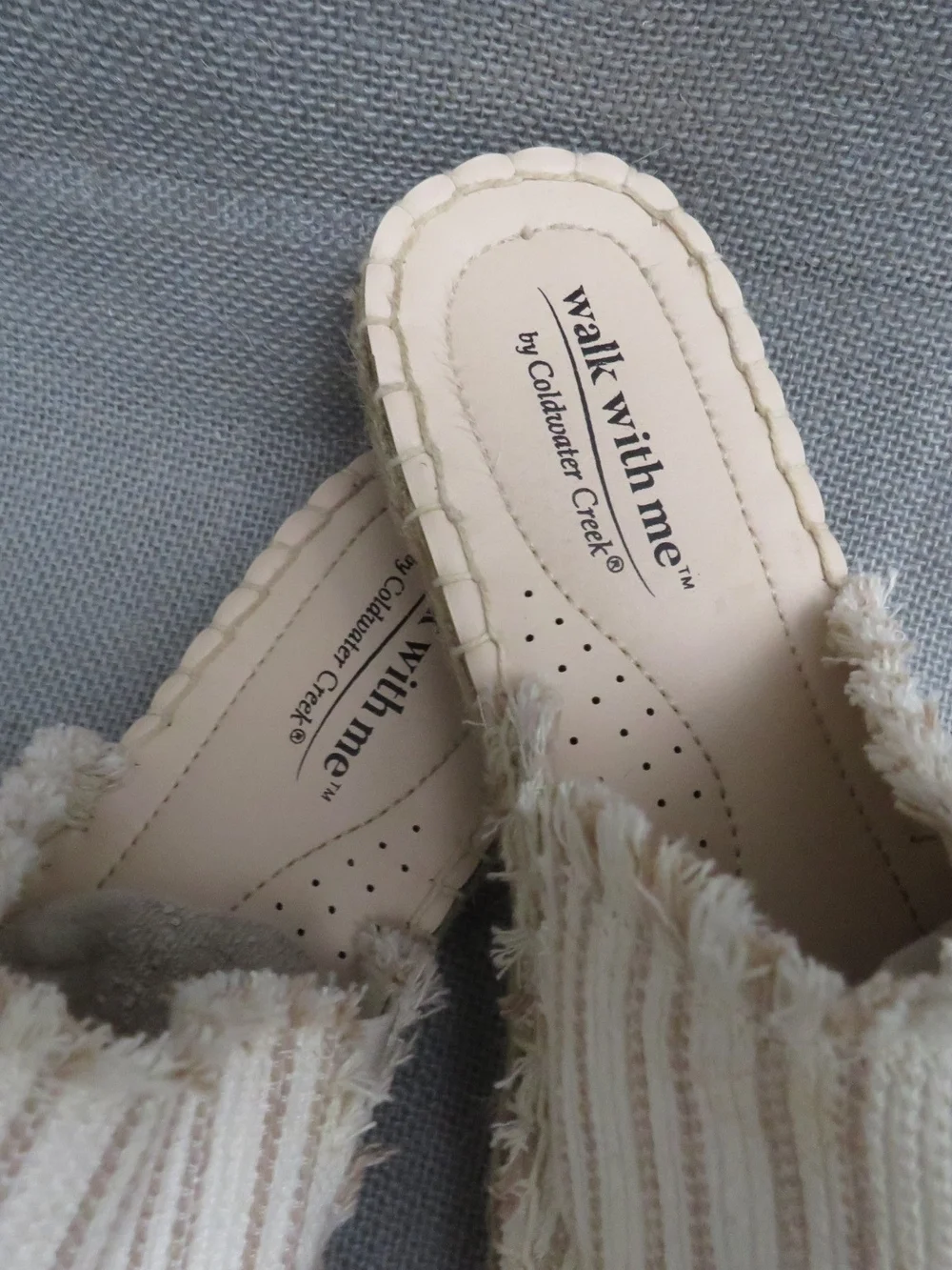 Cream Striped Slip-On Espadrille Mules - Women